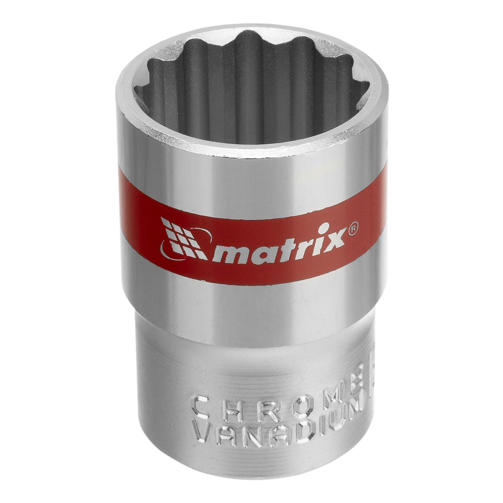 Головка торцевая, 19 мм, двенадцатигранная, CrV, под квадрат 1/2, хромированная Matrix (13691)