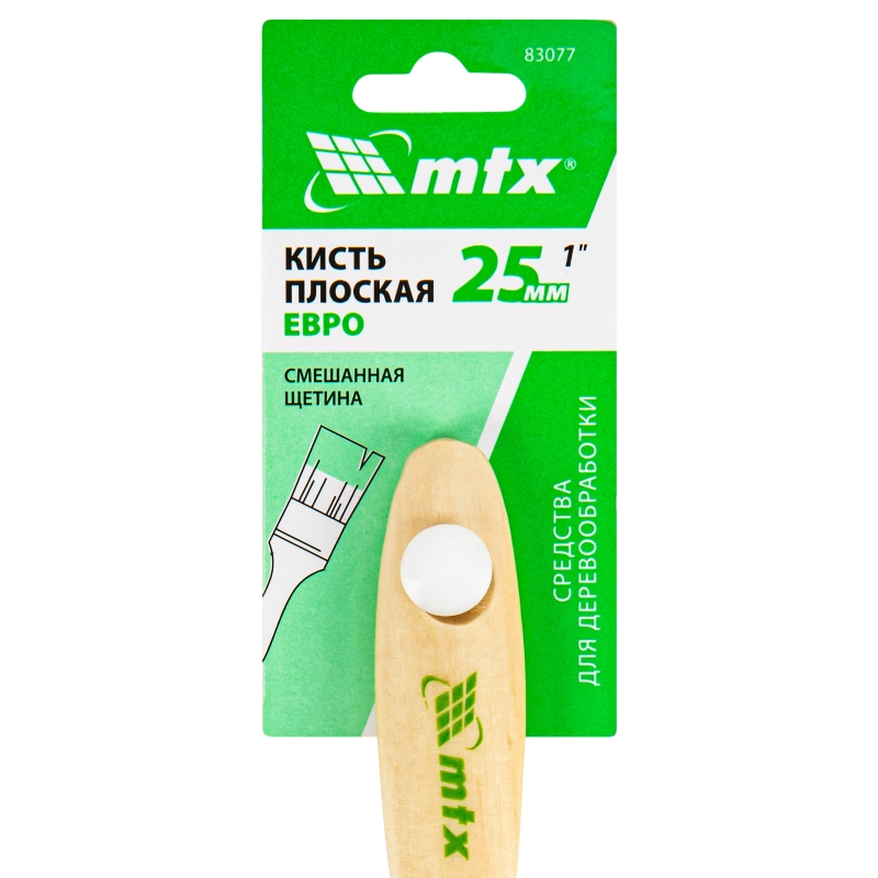 Кисть плоская "Евро" 1", смешанная щетина, деревянная ручка MTX (83077)