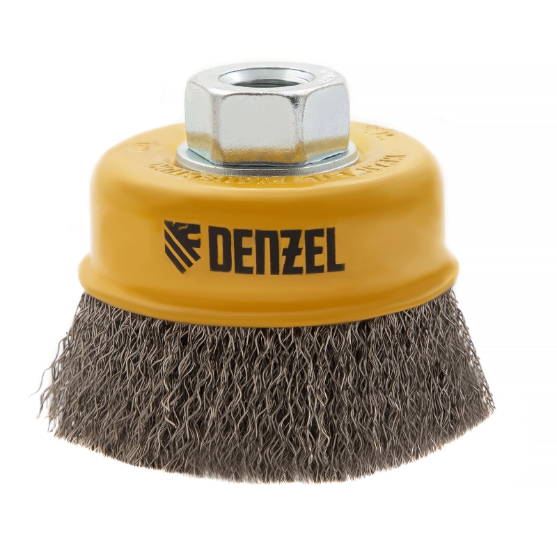 Щетка для УШМ, 75 мм, "Чашка", витая нержавеющая проволока 0.3 мм, М14 Denzel (746043)