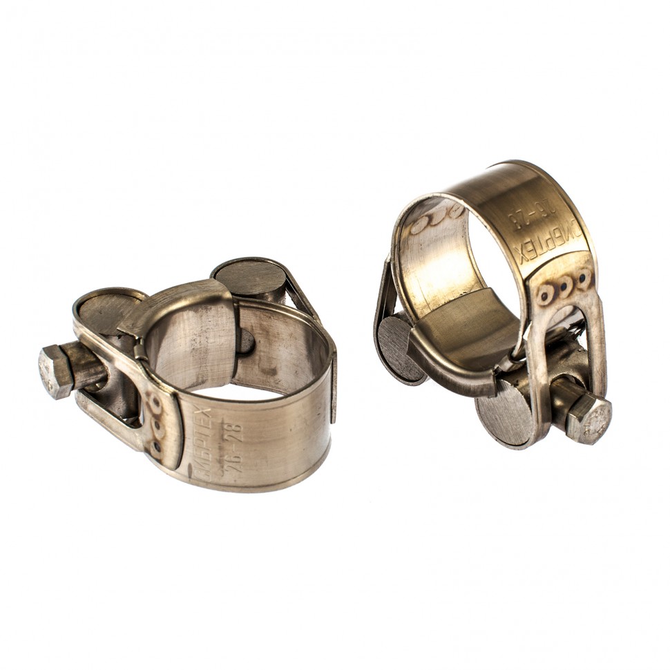 Хомуты металлические, силовые 26-28 мм, ширина 18 мм, шарнирный, W4, 2 шт Сибртех (475093)