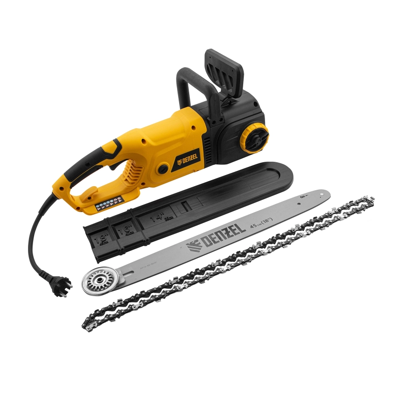 Пила цепная электрическая EDS-2200, 2.2 кВт,продольная, шина 45 см, шаг 3/8, паз 1.3 мм, 62 звена Denzel (95619)