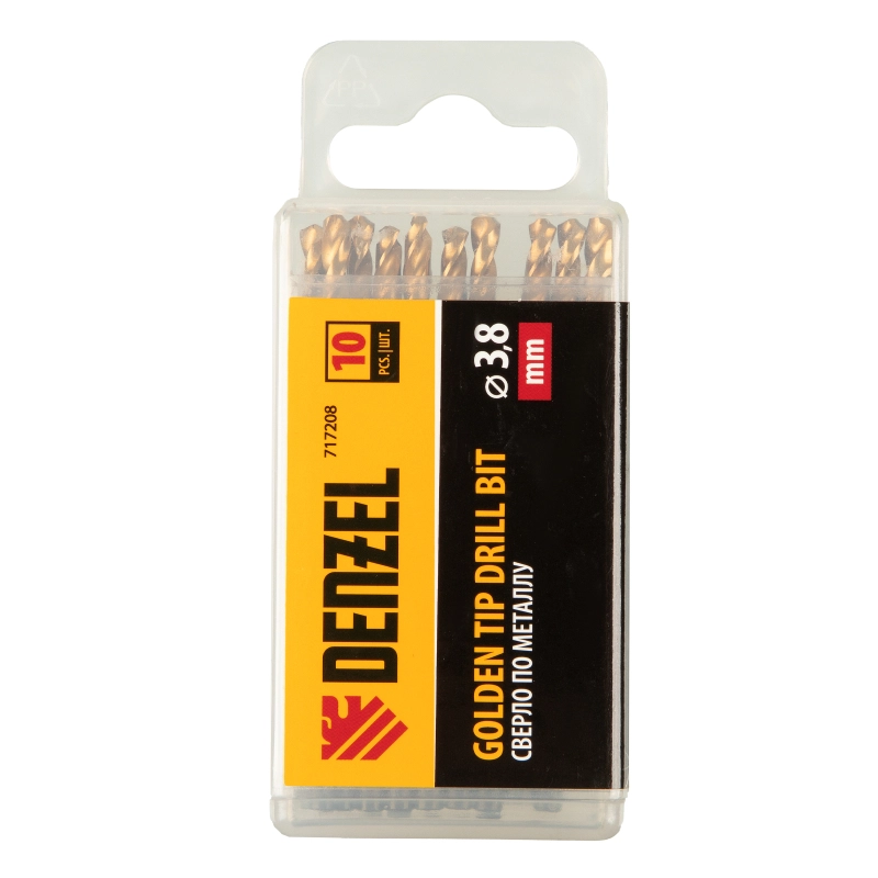 Сверло по металлу, 3,8 мм, HSS-Tin, Golden Tip, 10 шт. Denzel (717208)