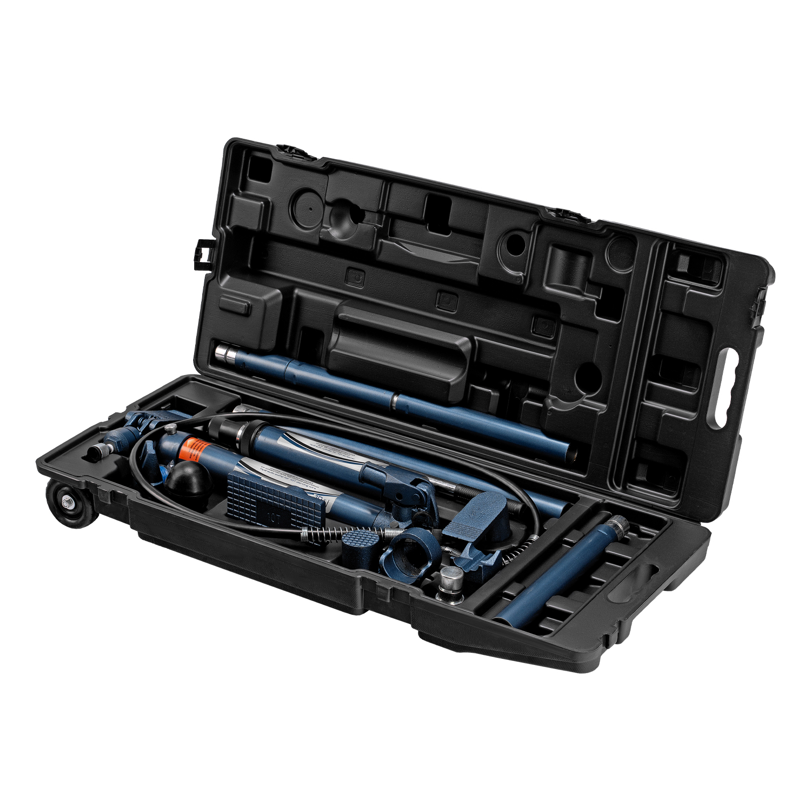 Растяжка гидравлическая, 10 т, набор из 17 предметов, 7 сменных насадок, в пластиковом кейсе на колесах Stels (51356)