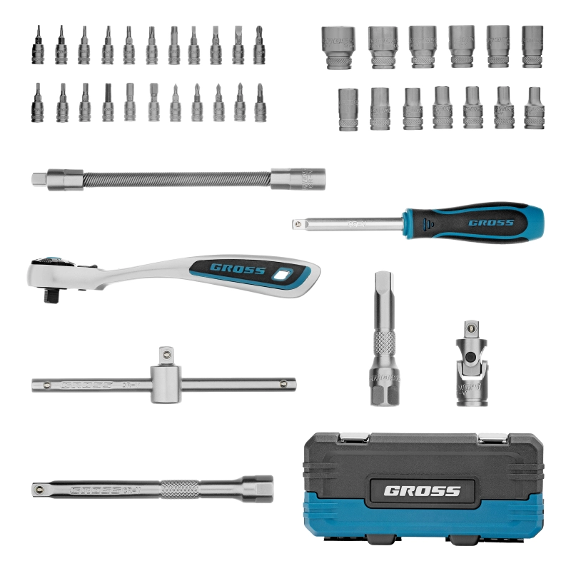 Набор инструментов, 1/4", CrV, 120 зубьев, 42 предмета Gross (14146)