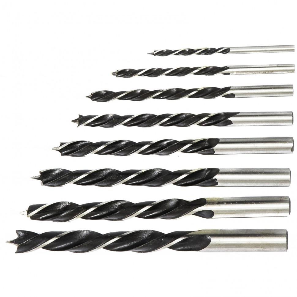 Набор сверл по дереву, 3-4-5-6-7-8-9-10 мм, 8 шт, цилиндрический хвостовик Сибртех (702225)
