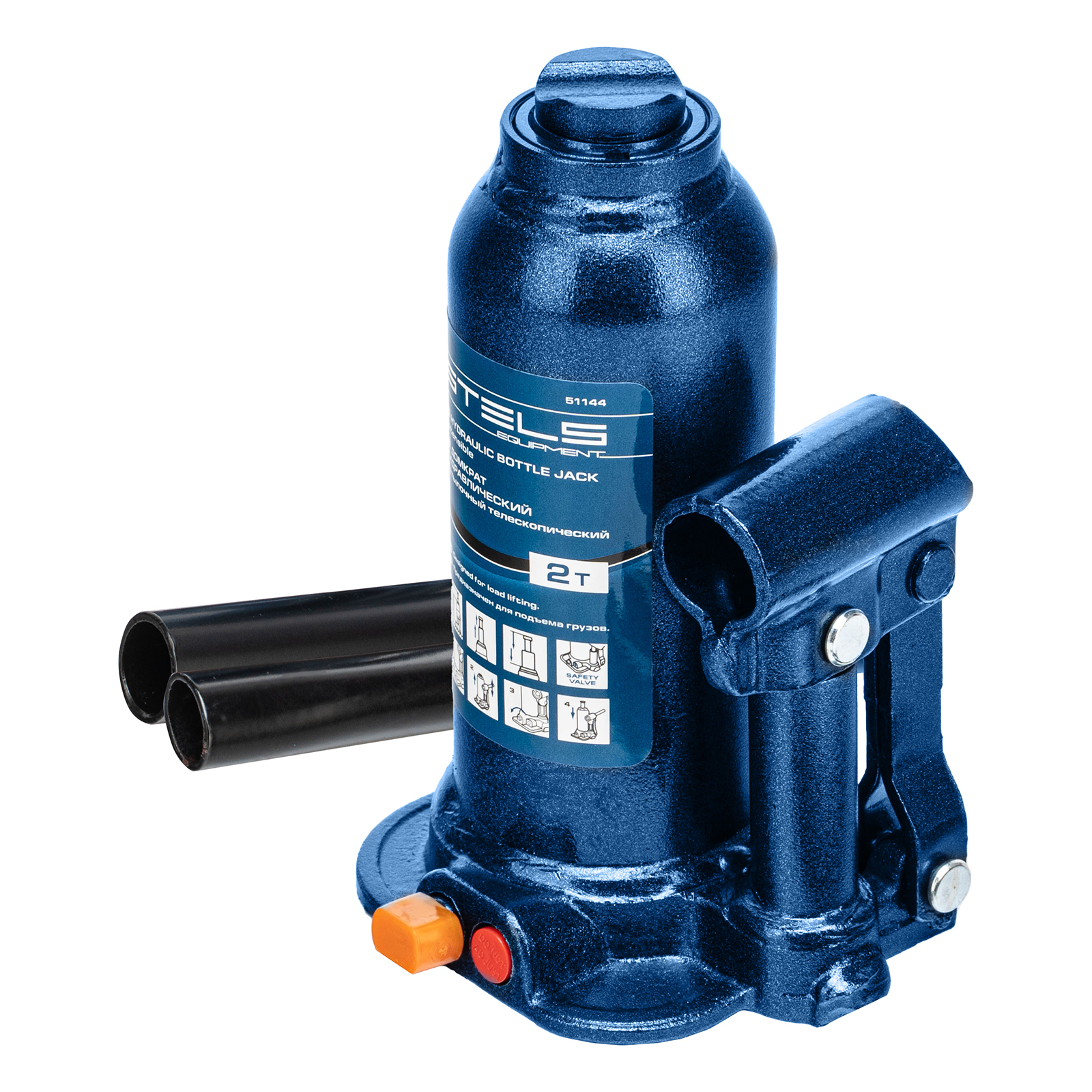 Домкрат гидравлический бутылочный телескопический, 2 т, подъем 170-380 мм Stels (51144)