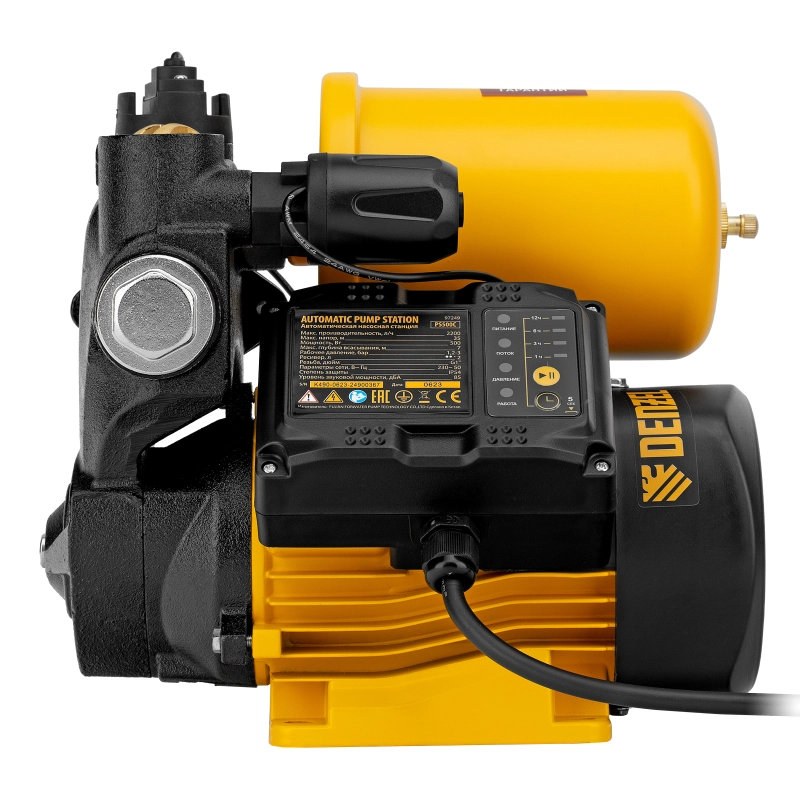 Насосная станция PS500C, 500 Вт, напор 35 м, 2200 л/ч, ресивер 2 л, блок управления Denzel (97249)