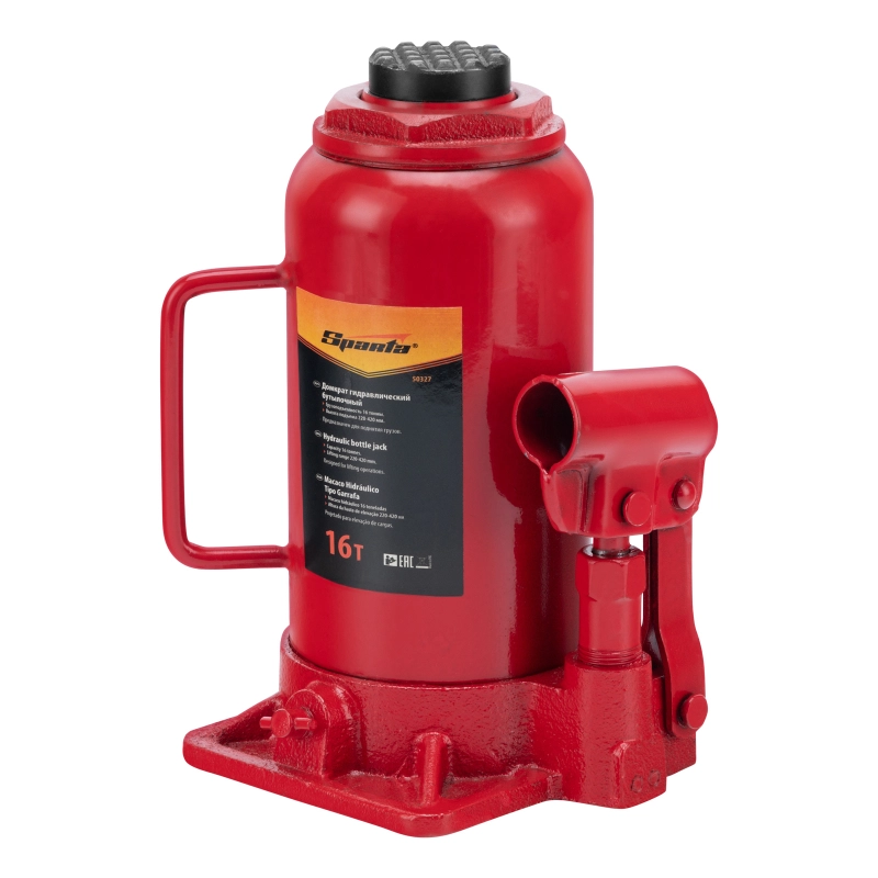 Домкрат гидравлический бутылочный, 16 т, h подъема 220-420 мм Sparta (50327)