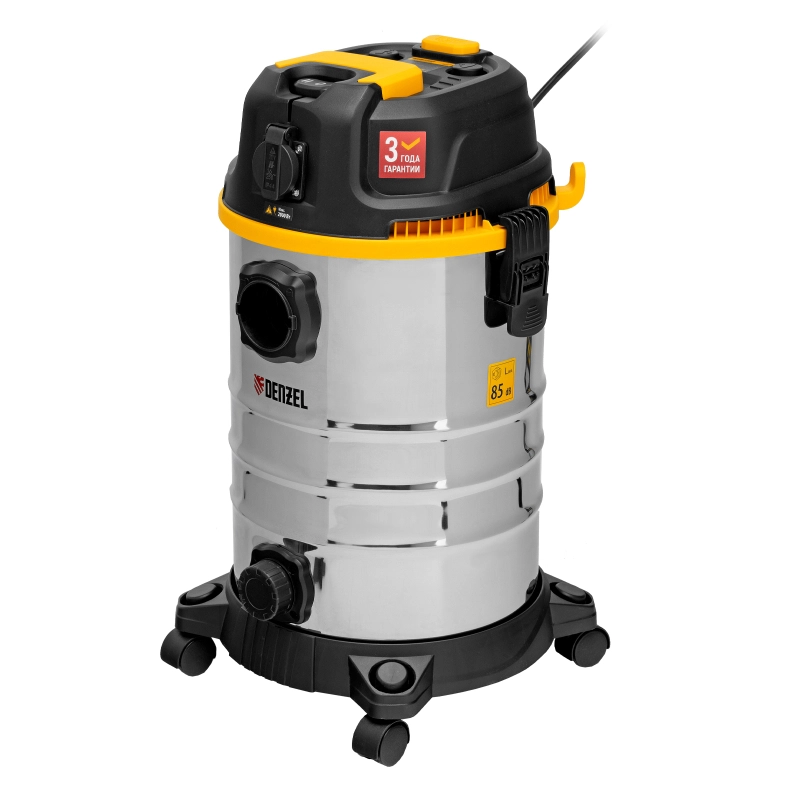 Пылесос строительный RVC30, 1400 Вт, бак 30 л, шланг 3 м, розетка с автосинхр. Denzel (28203)