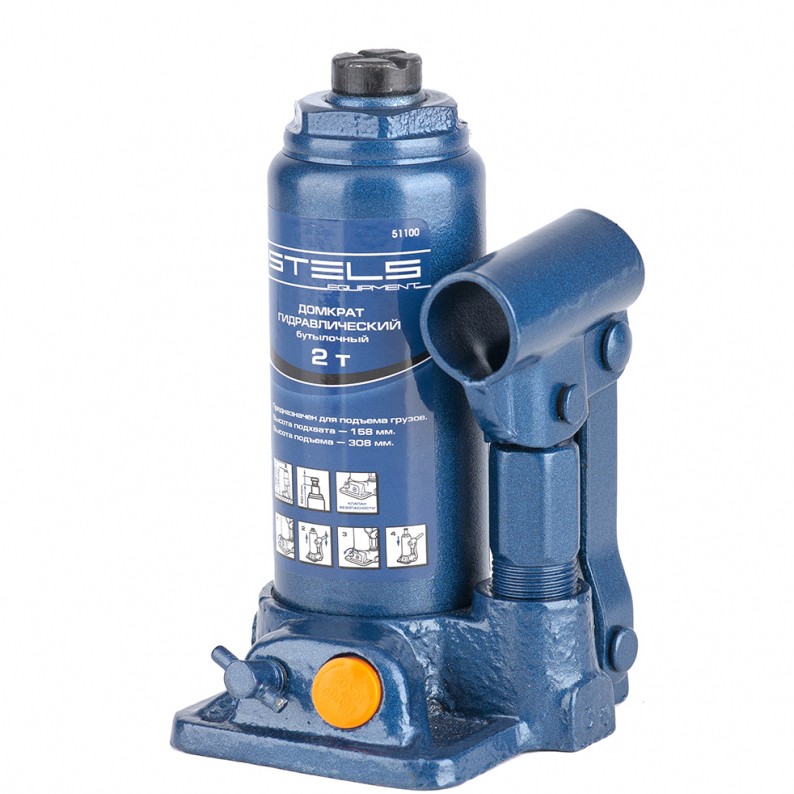 Домкрат гидравлический бутылочный, 2 т, H подъема 158-308 мм Stels (51100)