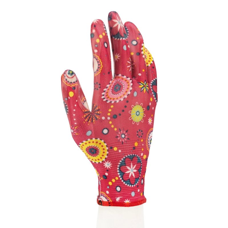 Перчатки садовые из полиэстера с нитрильным обливом, красные, M Palisad (67746)