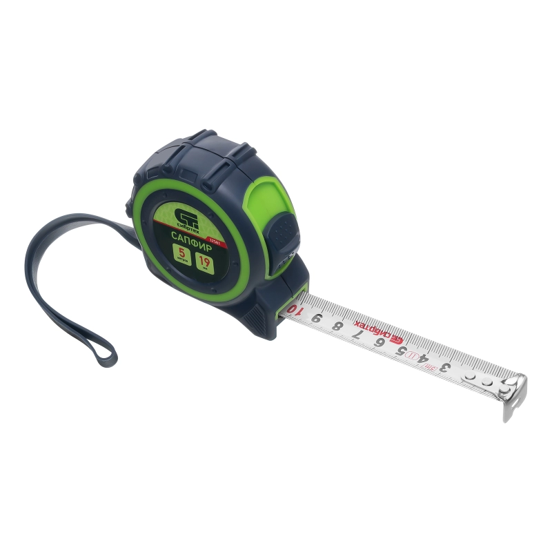 Рулетка Сапфир,двухкомпонентный корпус,5 м х 19 мм Сибртех (32581)