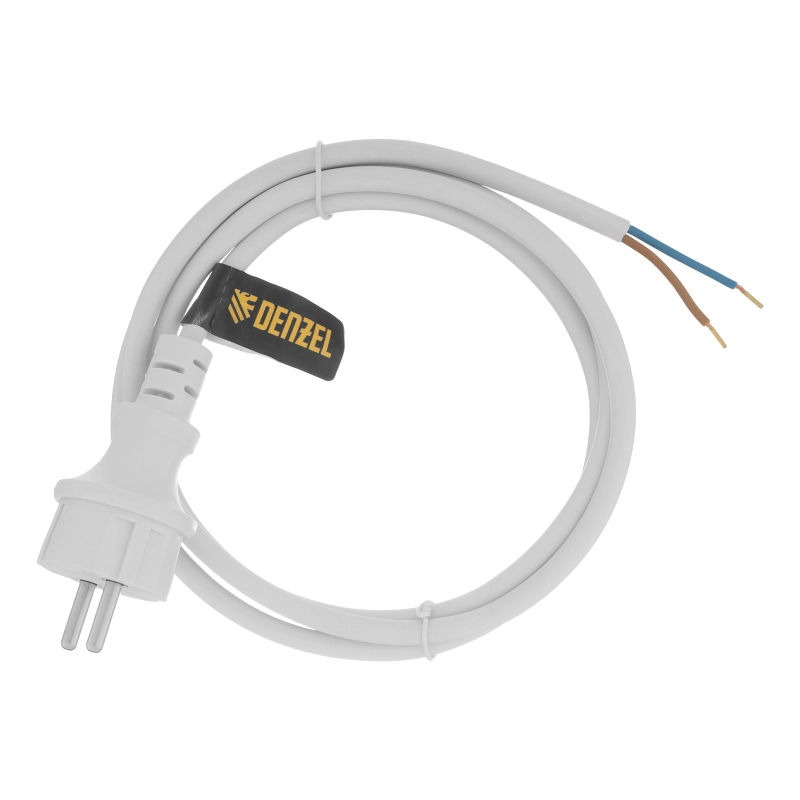 Шнур сетевой Energy Series, ПВС, 1,5 м, 2 x 1,5 мм, с неразборной вилкой, белый, Denzel (37668)