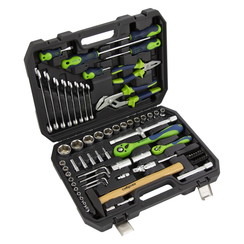 Набор инструментов 76 предметов CrV, 1/2", 1/4" Сибртех (13528)