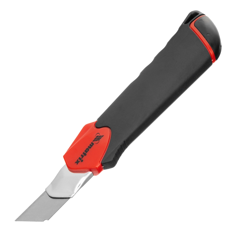 Нож, 18 мм, выдвижное лезвие "Quick blade" металлическая направляющая, двойная фиксация, эргономичная двухкомпонентная рукоятка Matrix (78936)