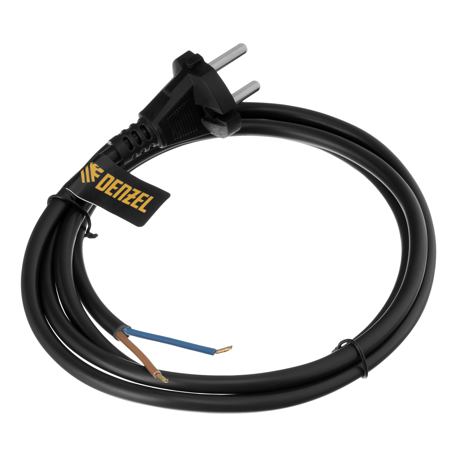 Шнур сетевой Energy Series, ПВС, 1,5 м, 2 x 1,5 мм, с неразборной вилкой, черный, Denzel (37669)