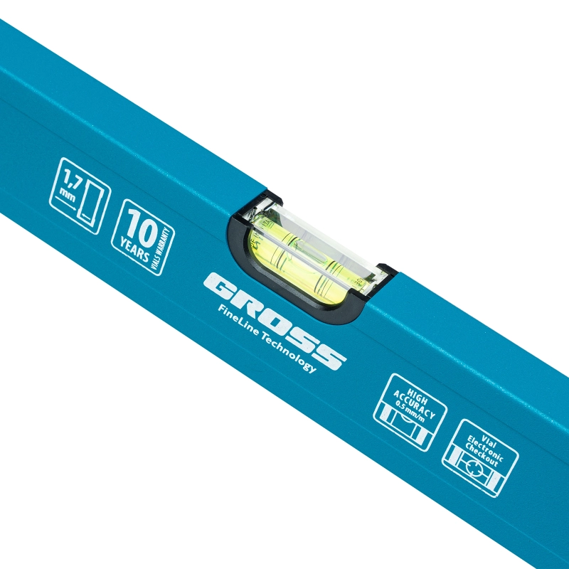 Уровень алюминиевый усиленный, 2000 мм, 3 глазка Gross (33640)