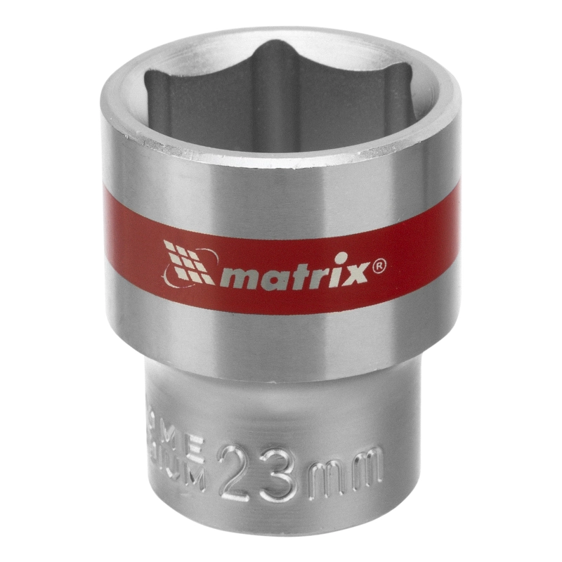 Головка торцевая, 23 мм, шестигранная, CrV, под квадрат 1/2, хромированная Matrix (13123)