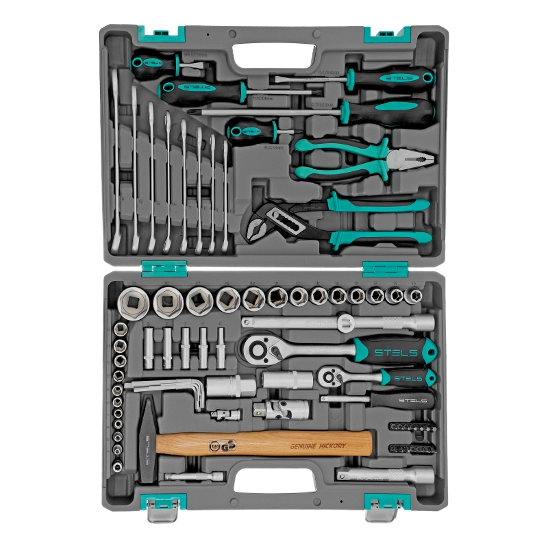 Набор инструментов, 1/2", 1/4", CrV, пластиковый кейс 76 предметов Stels (14104)