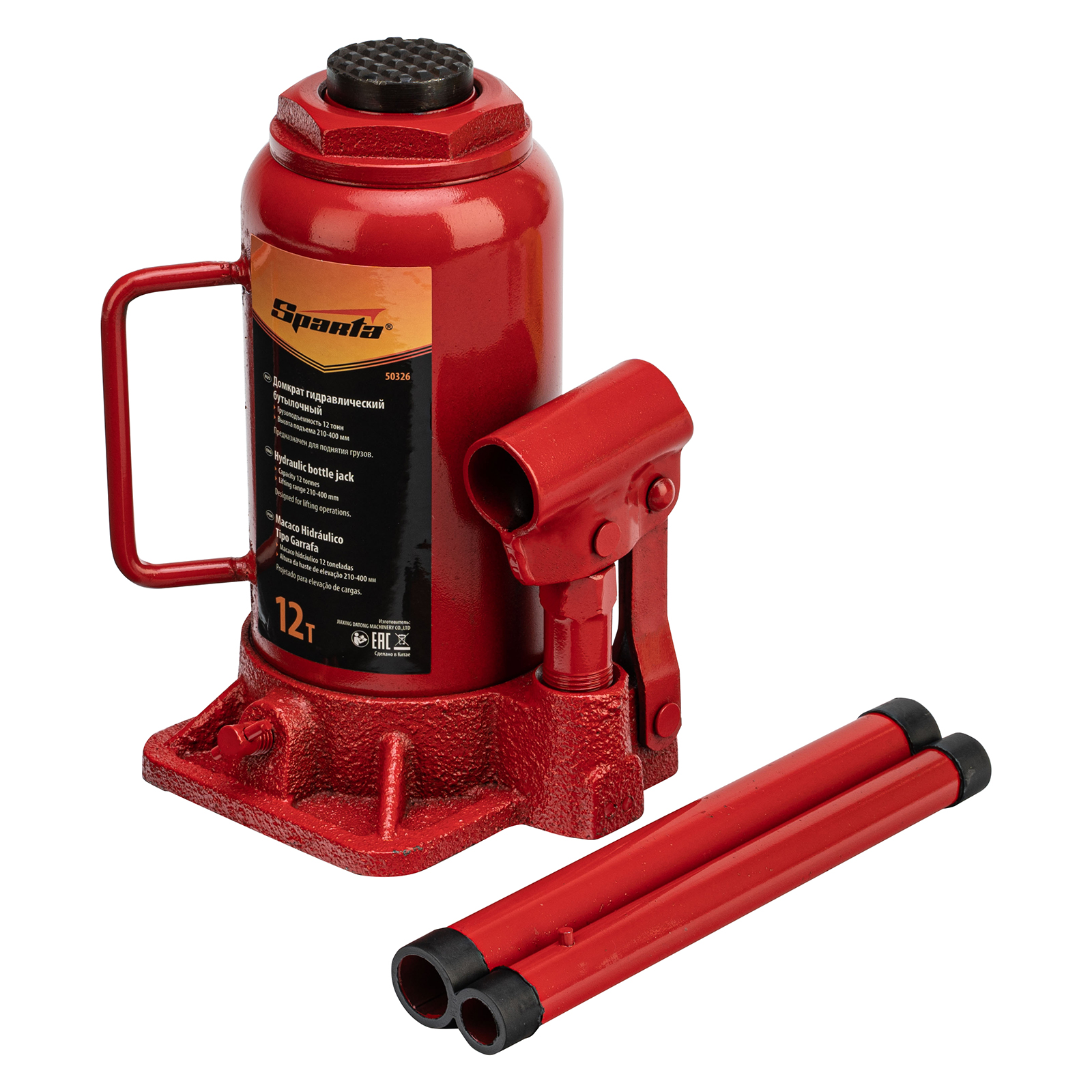 Домкрат гидравлический бутылочный, 12 т, h подъема 210-400 мм Sparta (50326)
