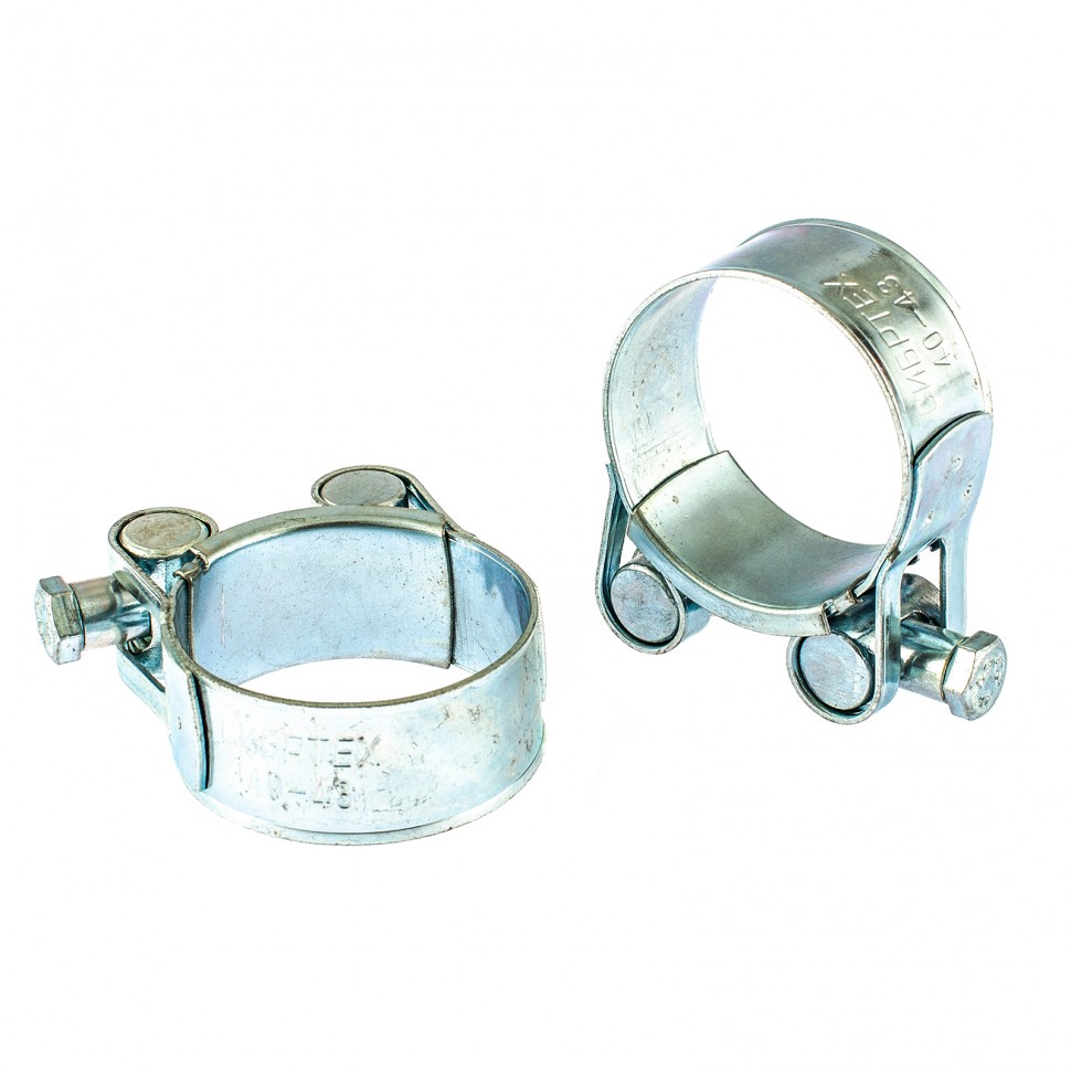 Хомуты металлические, силовые 40-43 мм, ширина 20 мм, шарнирный, W1, 2 шт Сибртех (47525)