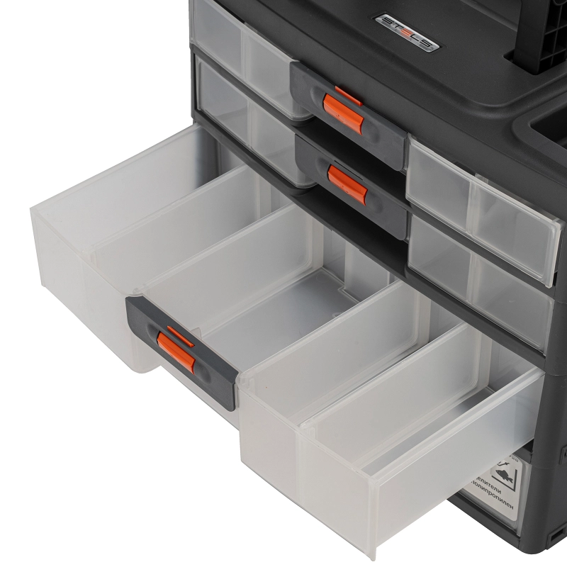 Органайзер для хранения с выдвижными лотками 310х150х260мм, 4 секции, пластик Stels (90728)