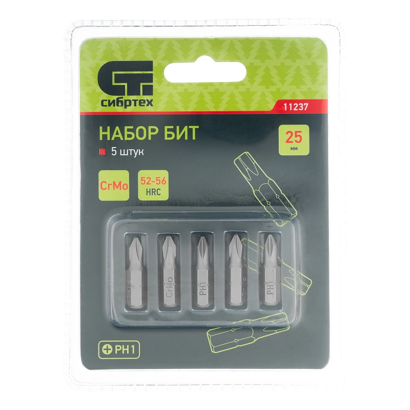 Бита PH1 x 25, сталь CrMo, 5 шт. Сибртех (11237)