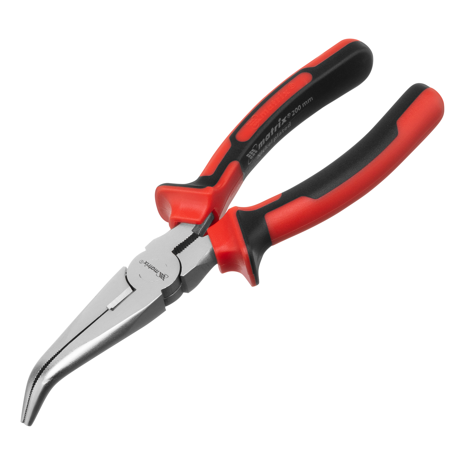 Длинногубцы изогнутые Nickel, 200 мм, никелированные, двухкомпонентные рукоятки Matrix (17424)