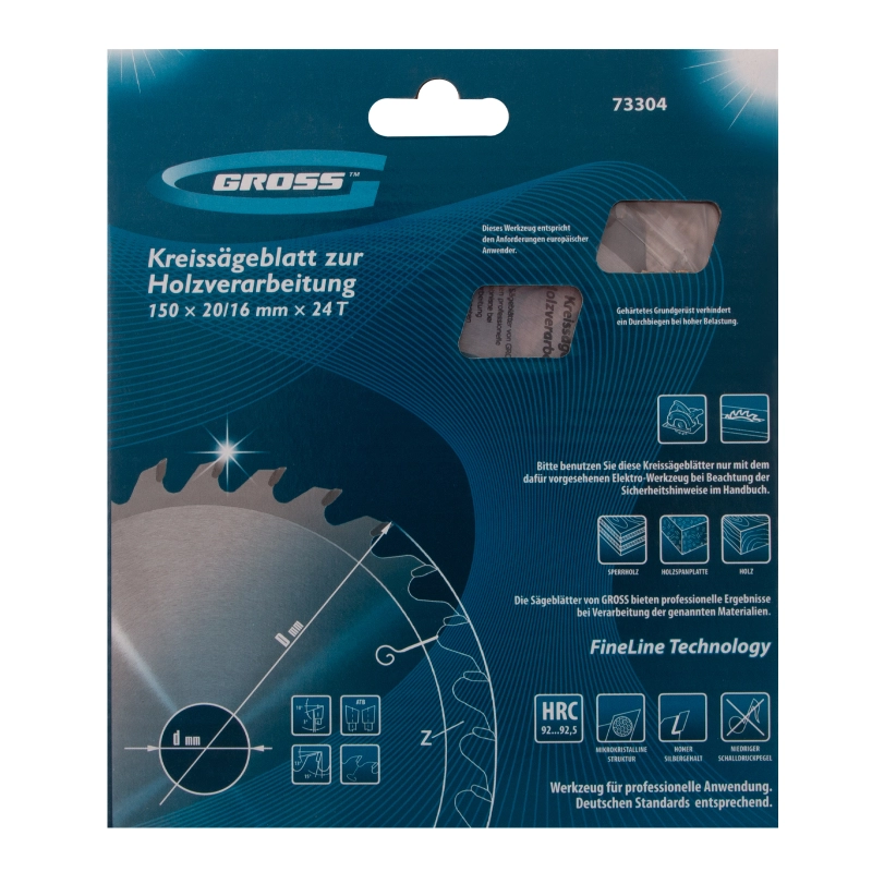 Пильный диск по дереву 150 x 20/16 x 24Т Gross (73304)