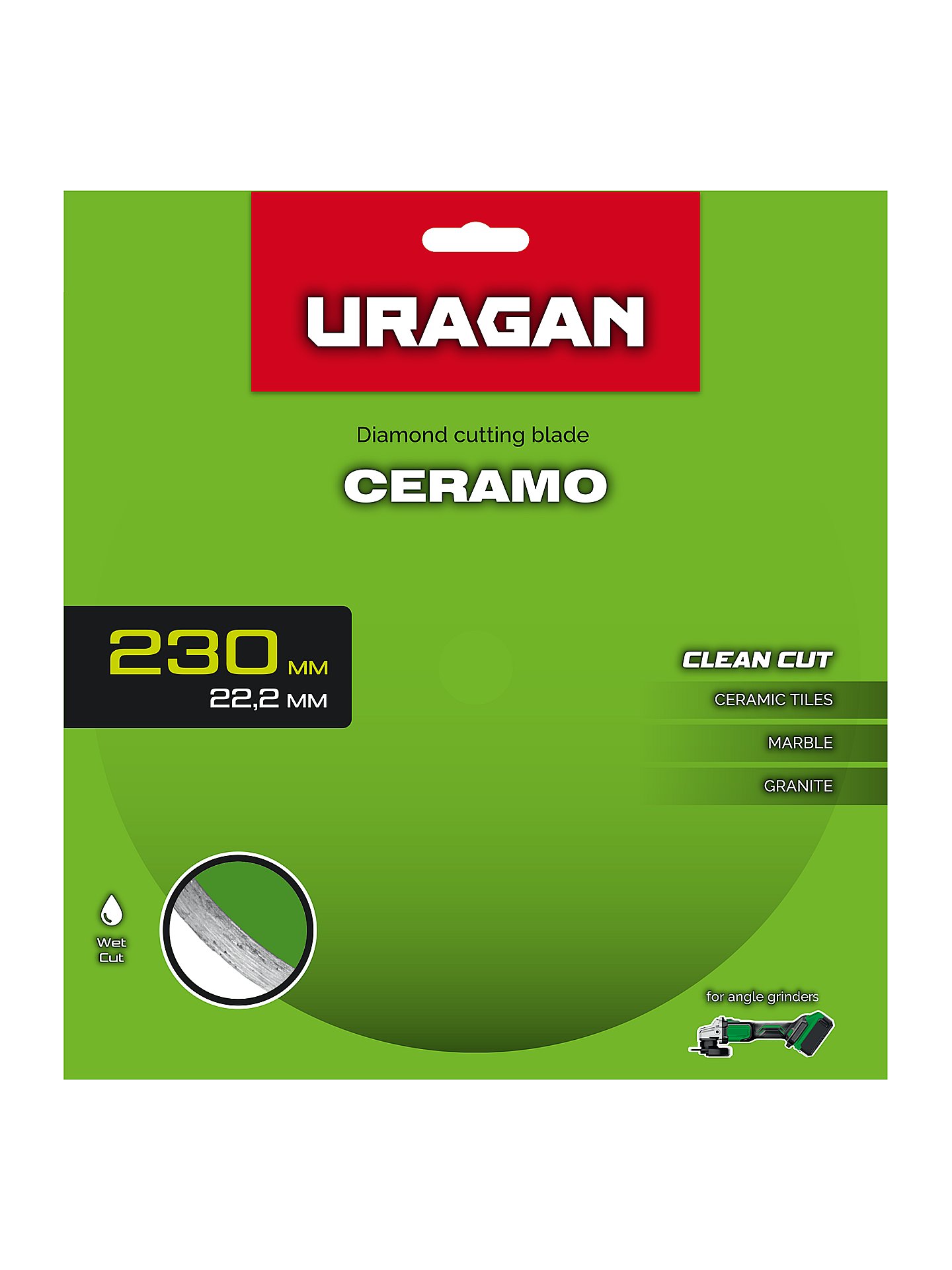 URAGAN CERAMO 230 мм, диск алмазный отрезной сплошной (36707-230)