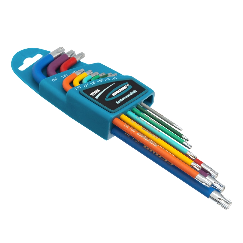 Набор ключей имбусовых Torx -TT, 9 шт: T10-T50, магнит, S2, экстра-длинные, хром/краска 9 шт Gross (16402)