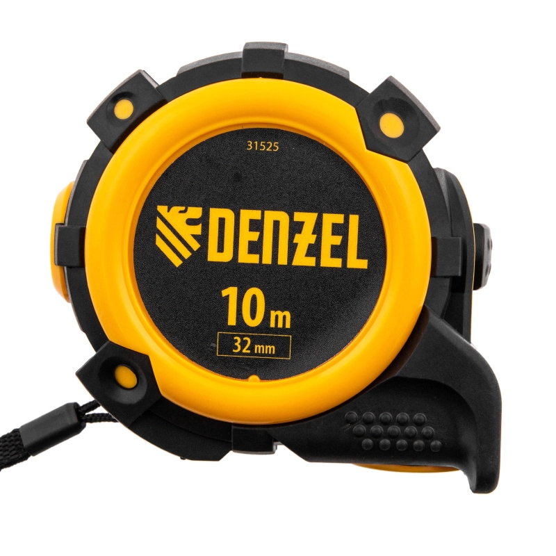 Рулетка 10м х 32мм, автоматич. фиксац., нейлон. покрытие, магнит. зацеп, двухстор. разметка Denzel (31525)
