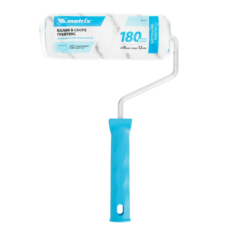 Валик "Грейтекс", 180 мм, ворс 12 мм, D 48 мм, D ручки 8 мм, полиакрил Matrix (80740)