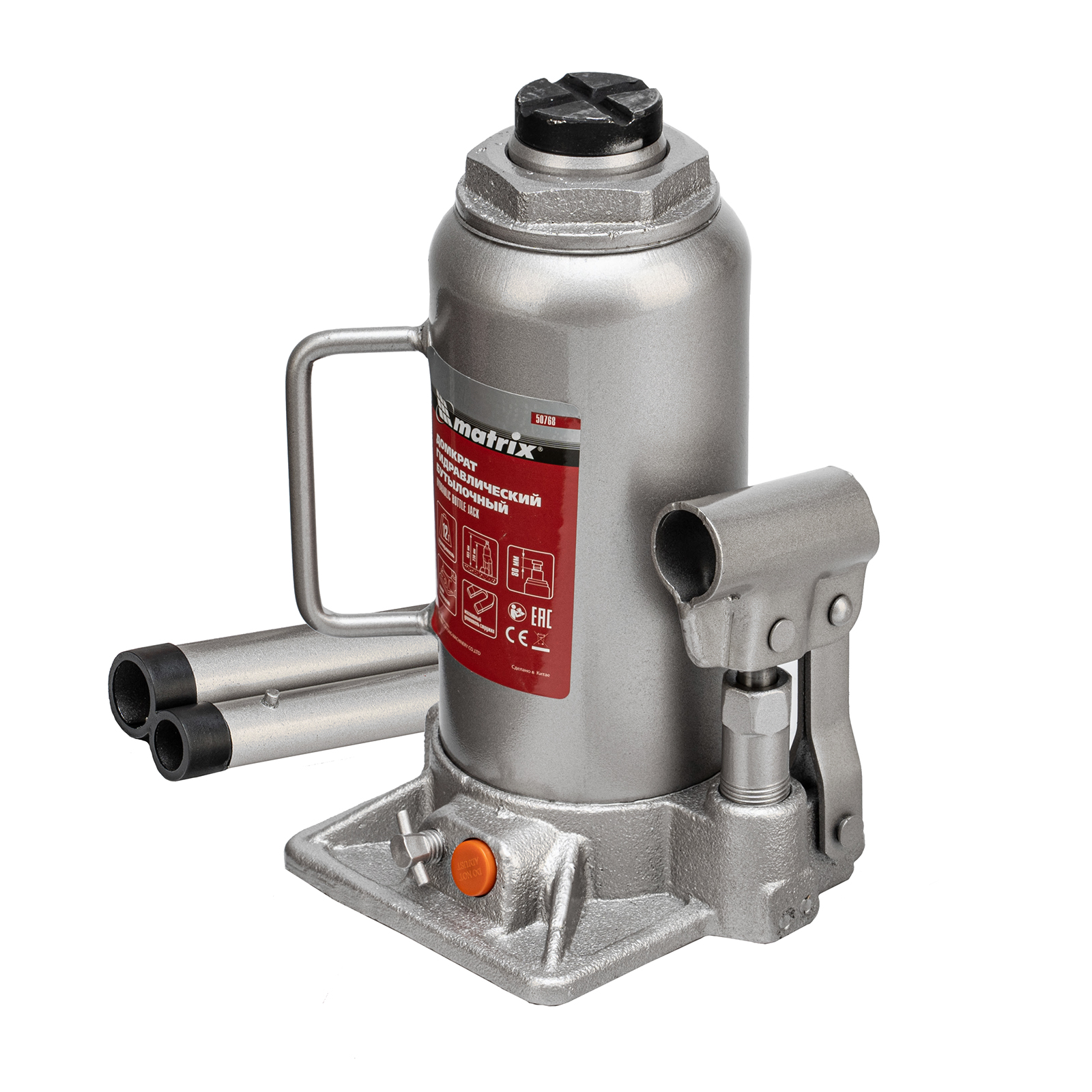 Домкрат гидравлический бутылочный, 12 т, h подъема 230-465 мм Matrix (50768)