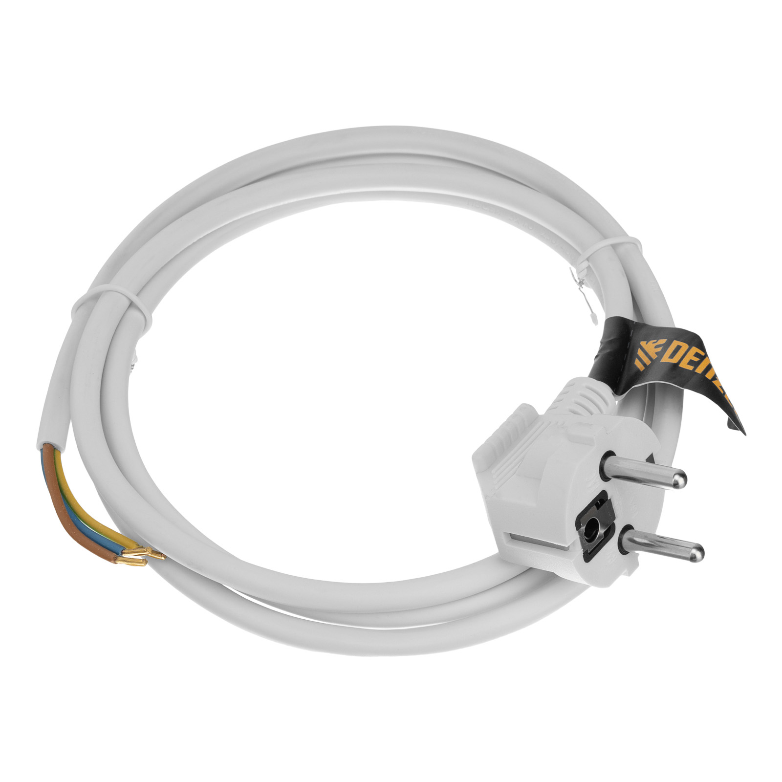 Шнур сетевой Energy Series, ПВС, 1,5 м, 3 x 1 мм, с неразборной вилкой, белый, Denzel (37662)