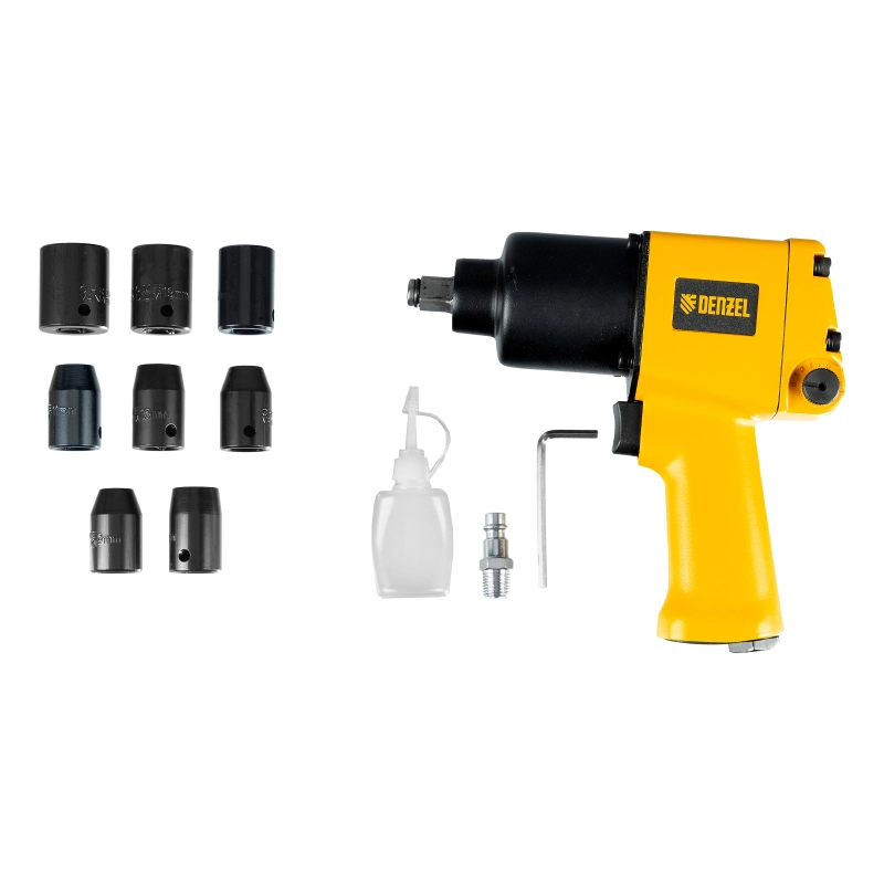 Ударный пневмогайковерт IW860+набор головок, 1/2", 7000 об/мин, 868 Нм Denzel (57473)