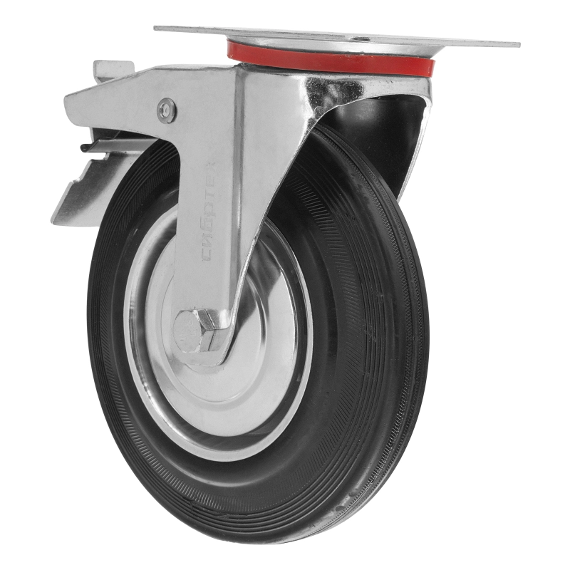Колесо поворотное с тормозом D 200 мм, крепление  платформенное Сибртех (68724)
