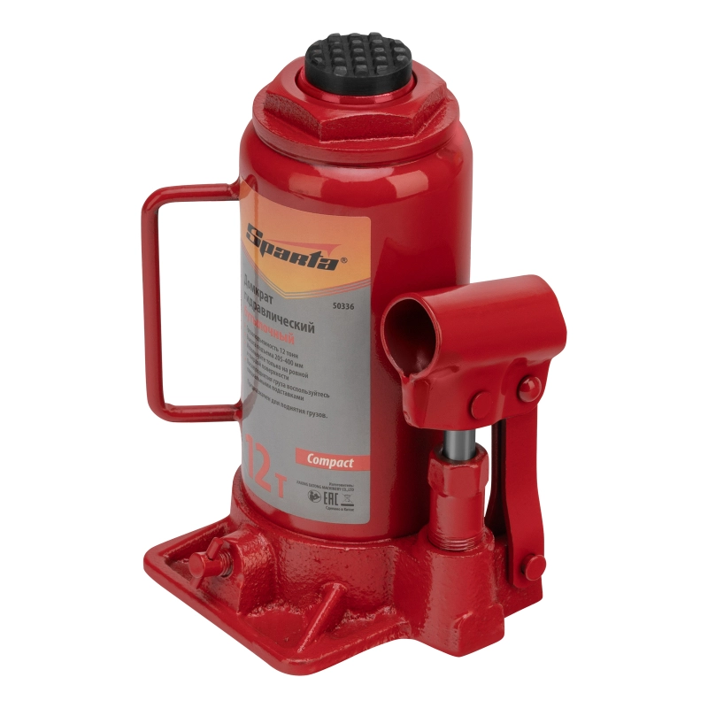 Домкрат гидравлический бутылочный 12 т, h подъема 205-400 мм Sparta Compact (50336)