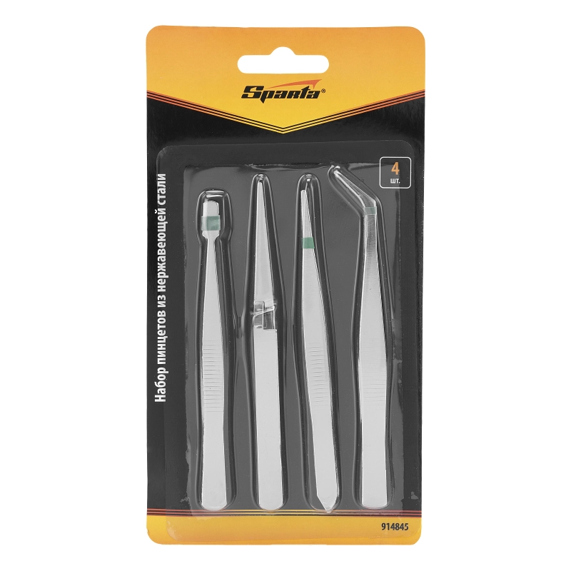 Набор пинцетов из нержавеющей стали, 4 шт, Sparta (914845)
