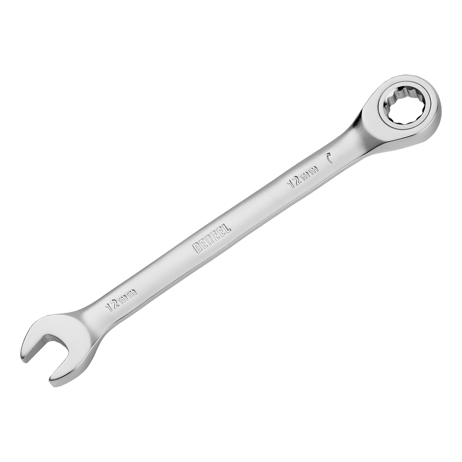 Ключ комбинированный трещоточный, 12 мм, CrV, матовый хром Denzel (14706)