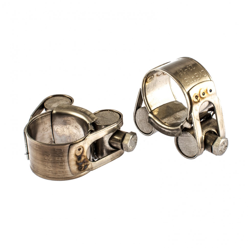 Хомуты металлические, силовые 23-25 мм, ширина 18 мм, шарнирный, W4, 2 шт Сибртех (475083)