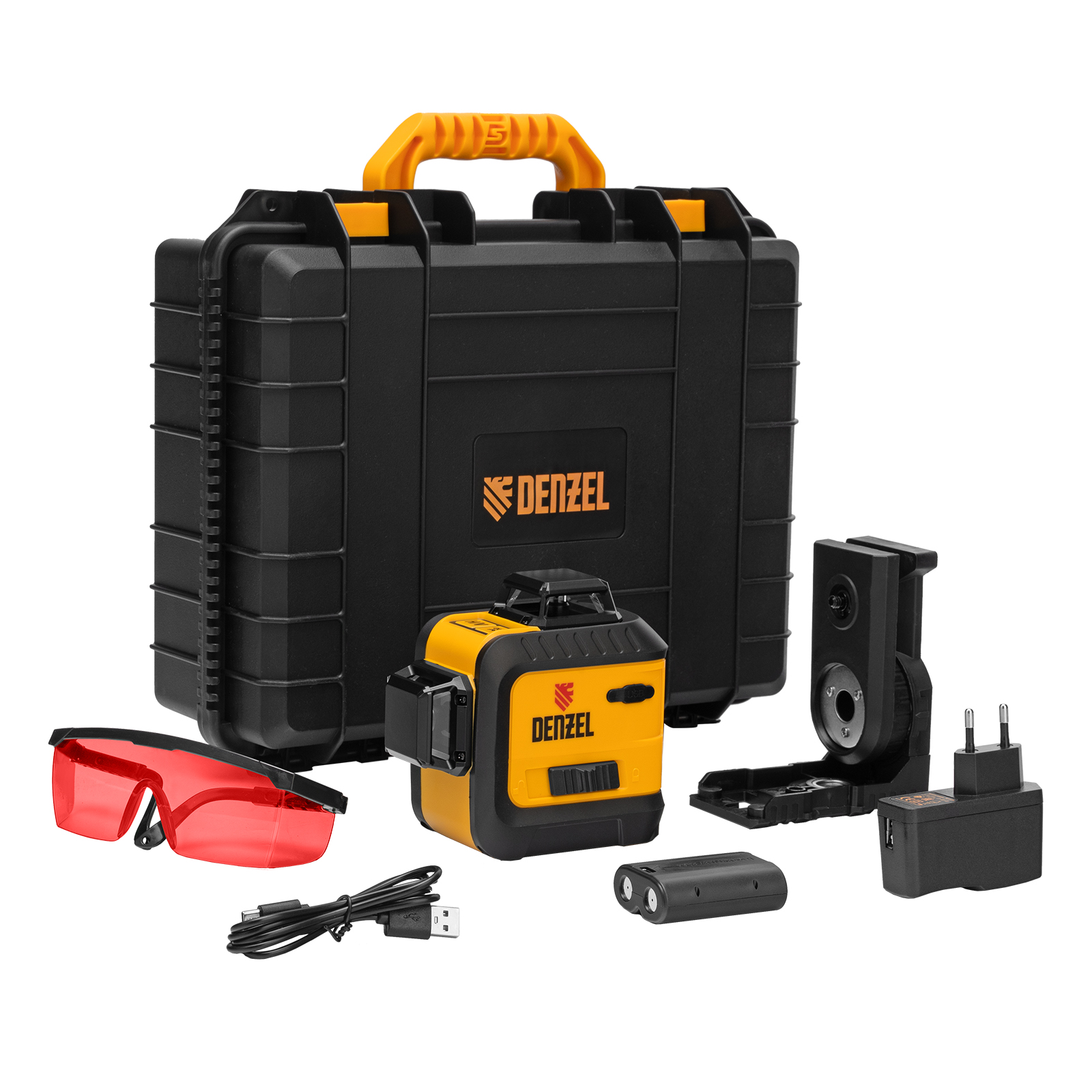 Лазерный уровень мультипризменный LX 360-3 Red, 30 м, 635 нм, аккумулятор Li 2800 мАч, резьба 5/8" Denzel (35077)