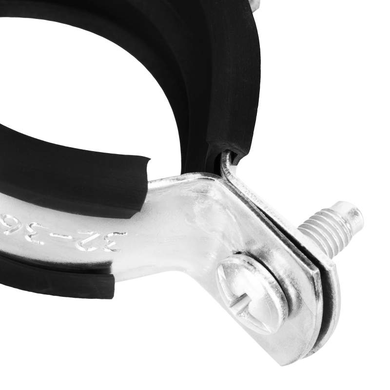 Хомут сантехнический для труб 32-36 (1") с резиновым уплотнением, шпилькой и дюбелем, 1 шт, Сибртех (481663)