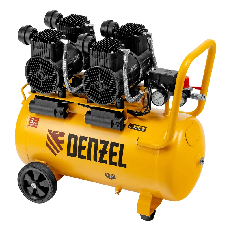 Компрессор безмасл. малошумный DLP -3000/50, 3 кВт, 2х1,5 кВт,50 л, 2850 об/мин,500 л/мин Denzel (58144)