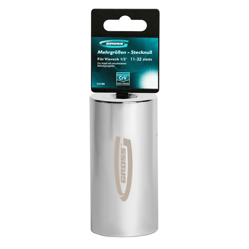 Головка торцевая многоразмерная 11-32 мм, под квадрат 1/2, CrV, хромированная Gross (13190)