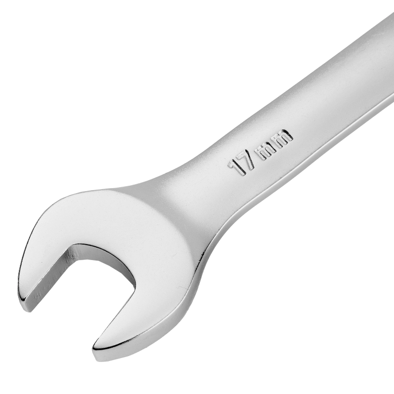 Ключ комбинированный трещоточный, 17 мм, CrV, матовый хром Denzel (14711)