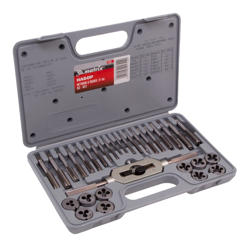 Набор метчиков и плашек М3-М12, 31 предмет Matrix (77337)