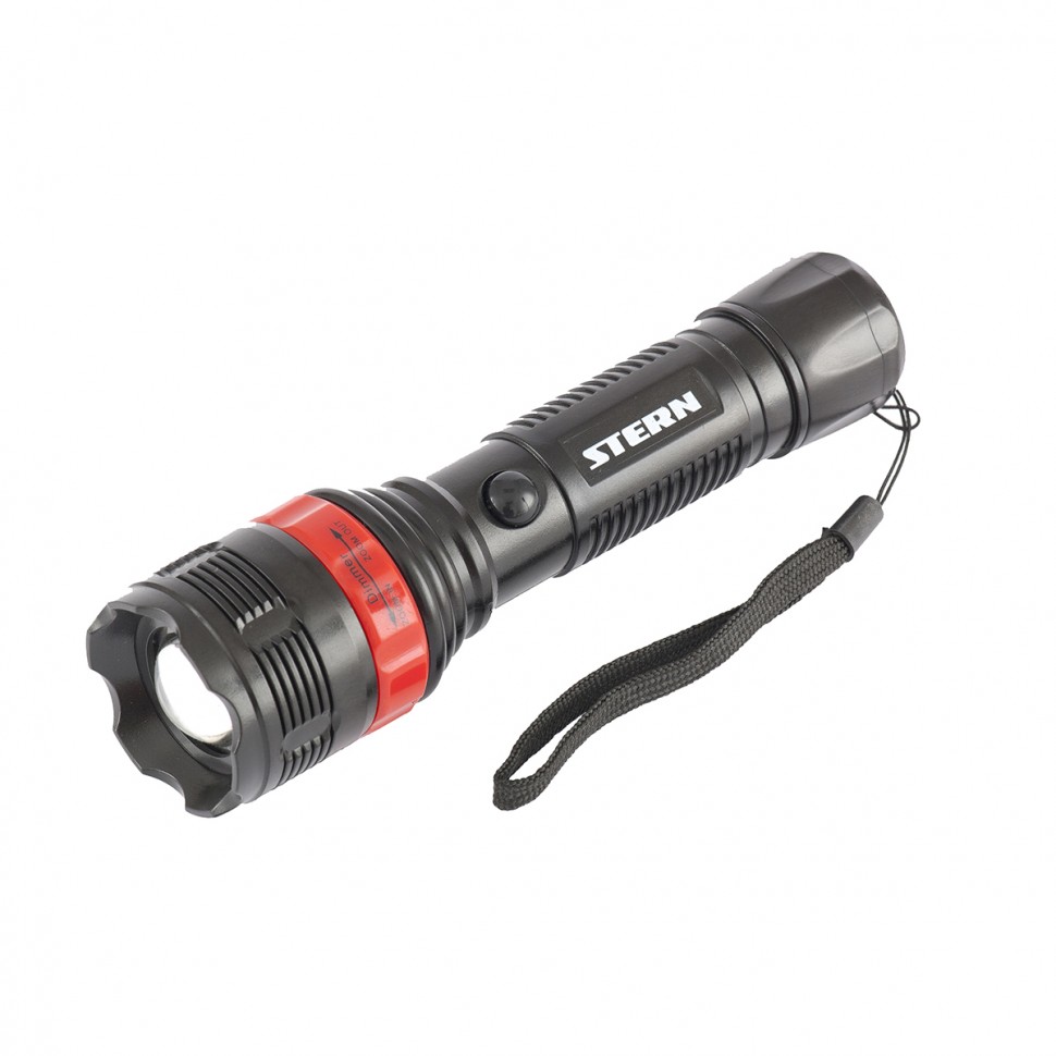 Фонарь бытовой, пластик, 3 W Led, ремешок, зум, 3 режима 100%-50%-строб, 3 х ААА Stern (90572)