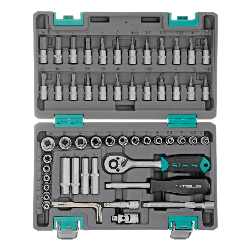 Набор инструментов, 1/4", CrV, пластиковый кейс 57 предметов Stels (14101)
