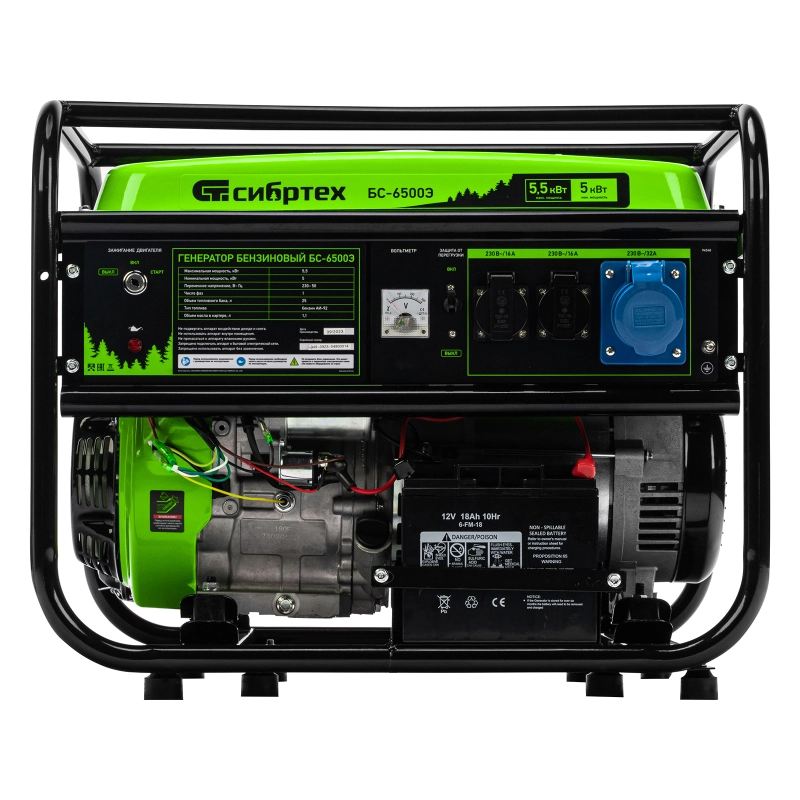 Генератор бензиновый БС-6500Э, 5.5 кВт, 230В, четырехтактный, 25 л, электростартер Сибртех (94548)